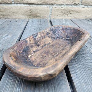 Farmhouse Hand Carved Wood Bowl Primitive Dough Bowl 9.5 Inches